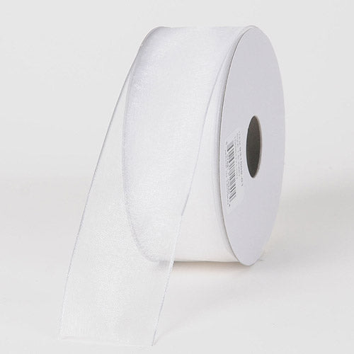 White - Organza Ribbon Thin Wire Edge 25 Yards - ( W: 5/8 Inch | L: 25 Yards ) BBCrafts.com