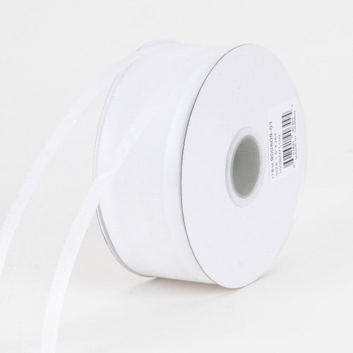 White - Organza Ribbon Two Striped Satin Edge - ( 5/8 Inch | 25 Yards ) BBCrafts.com