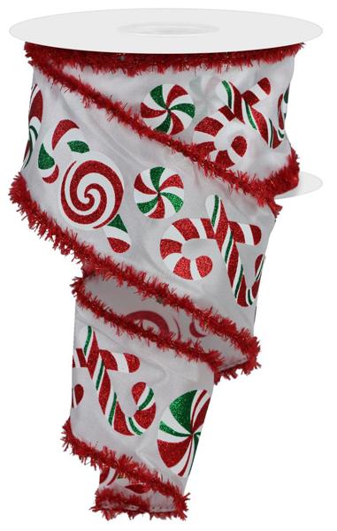 White Red Emerald - Candy Cane Mint Drift Tinsel Ribbon - ( 2-1/2 Inch | 10 Yards ) BBCrafts.com