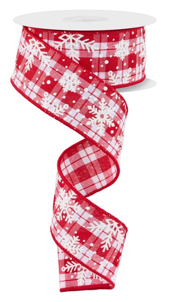 White Red - Multi Snowflake On Woven Ribbon - ( 1-1/2 Inch | 10 Yards ) BBCrafts.com