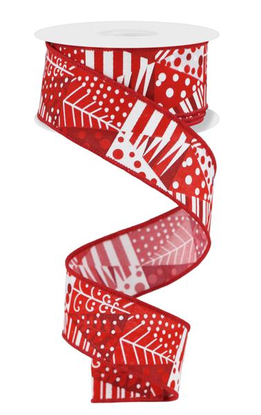 White Red Multi - Triangle Multi Tree Ribbon - ( 1-1/2 Inch | 10 Yards ) BBCrafts.com