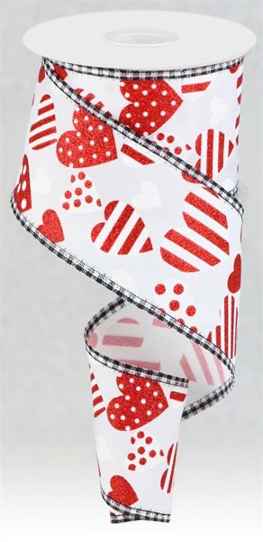 White Red - Valentine Hearts Gingham Ribbon - ( 2-1/2 Inch | 10 Yards ) BBCrafts.com