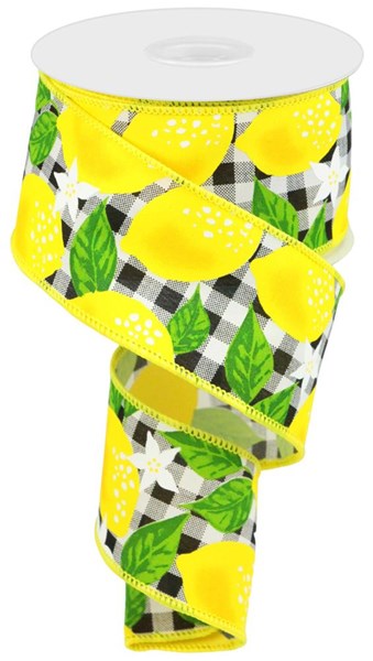 White Yellow Black - Lemon With Check Ribbon - ( 2-1/2 Inch | 10 Yards ) BBCrafts.com