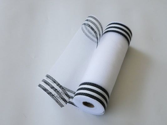 White with Black Stripes Deco Mesh - Holiday Floral Deco Mesh - ( 10 Inch x 10 Yards ) BBCrafts.com