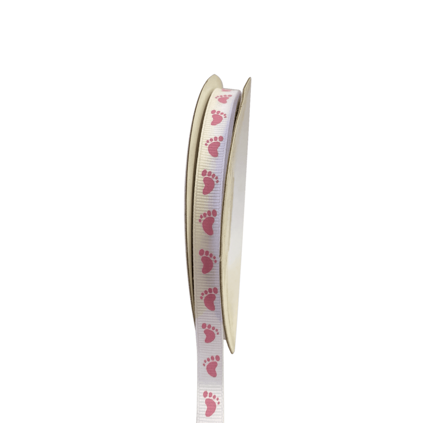 White with Pink Feet Grosgrain Ribbon ( W: 3/8 Inch | L: 25 Yards ) BBCrafts.com