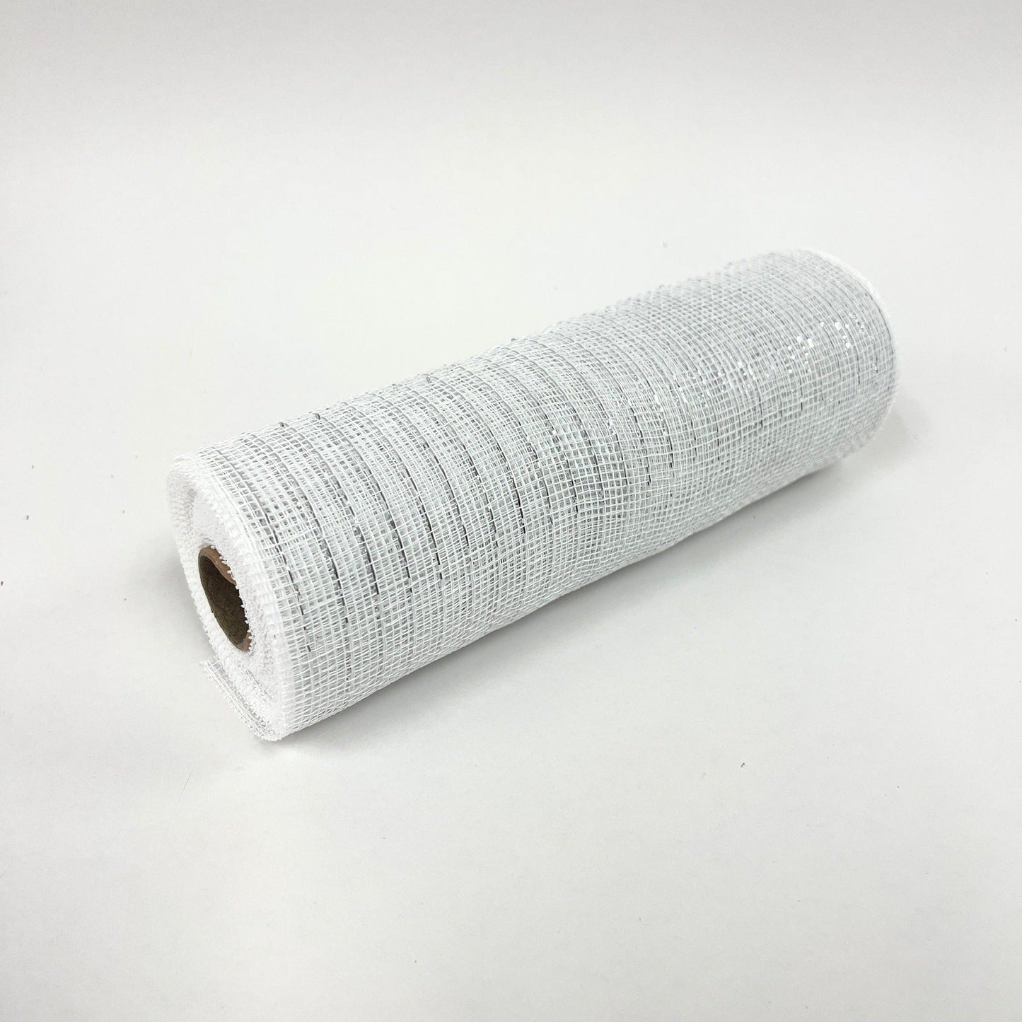 White with Silver - Deco Mesh Wrap Metallic Stripes - ( 10 Inch x 10 Yards ) BBCrafts.com