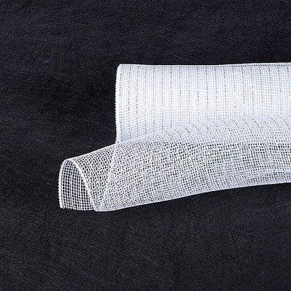 White with Silver - Deco Mesh Wrap Metallic Stripes - ( 10 Inch x 10 Yards ) BBCrafts.com