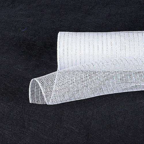 White with Silver - Deco Mesh Wrap Metallic Stripes - ( 21 Inch x 10 Yards ) BBCrafts.com