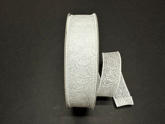 White Flower Embossed Wired Ribbon - 1-1/2 Inch x 50 Yards