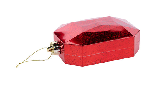 Pre-Order Now & Ship On Oct 28th 2024 - Red Antique Look Rectangle Gem Ornament - 6.25 Inch L x 4.25 Inch W