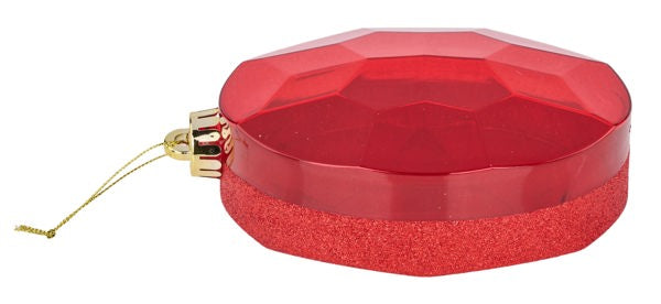 Red Glitter Oval Gem Ornament - 6.5 Inch L x 4.25 Inch W