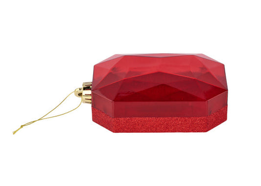 Red - Glitter Rectangle Gem Ornament - 6.25 Inch L X 4.25 Inch W