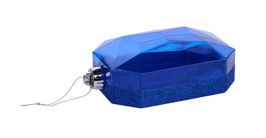 Pre-Order Now & Ship On Oct 28th 2024 - Royal Blue Glitter Rectangle Gem Ornament - 6.25 Inch L x 4.25 Inch W