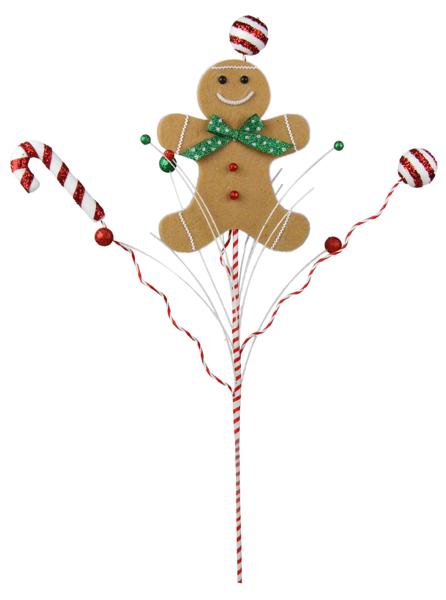 Tan/White/Emerald/Black/Red - Gingerbread Man with Candy Spray - 25 Inch H