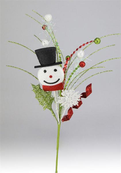 White/Black/Red/Lime - 19 Inch L Glitter Snowman Head Spray