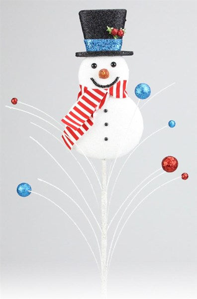 Red/White/Turquoise - Stripe Snowman Spray - 25 Inch H