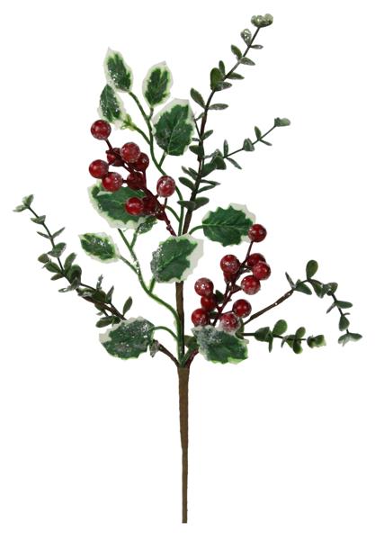 Green/Red/Brown - Holly/Berries/Snow Pick - 13 Inch L