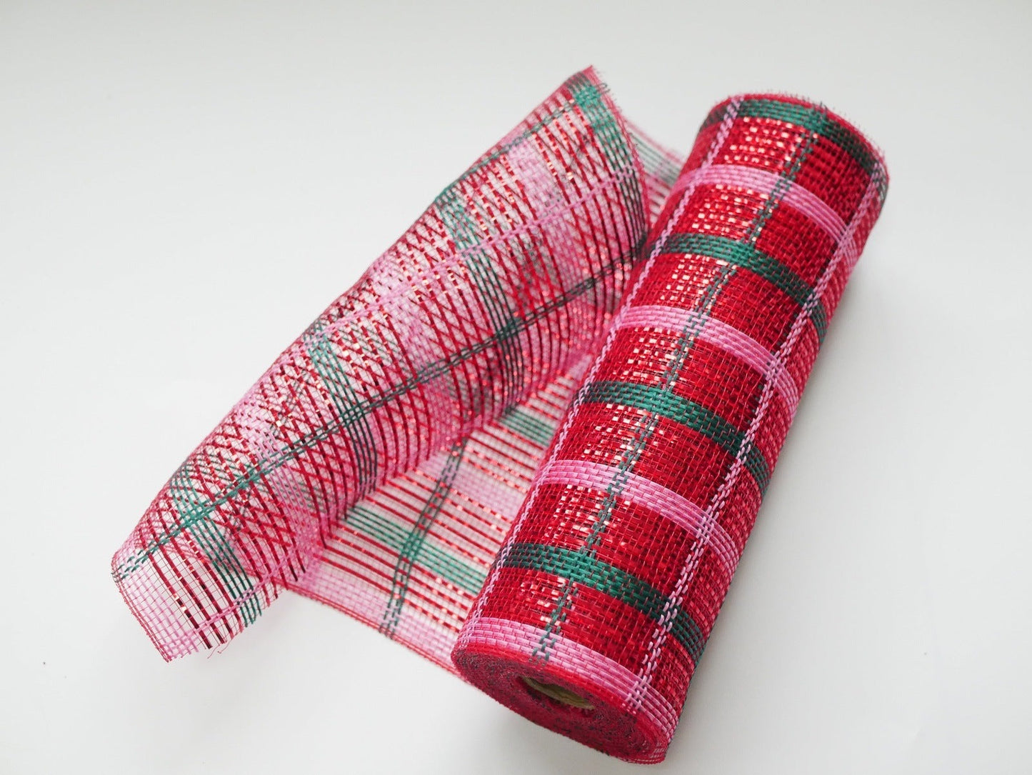 Xmas Red Pink Green Plaid Deco Mesh - Holiday Plaid Floral Mesh - ( 10 Inch x 10 Yards ) BBCrafts.com