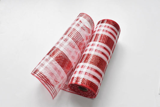 Xmas Red White Plaid Deco Mesh - Holiday Plaid Floral Mesh - ( 10 Inch x 10 Yards ) BBCrafts.com