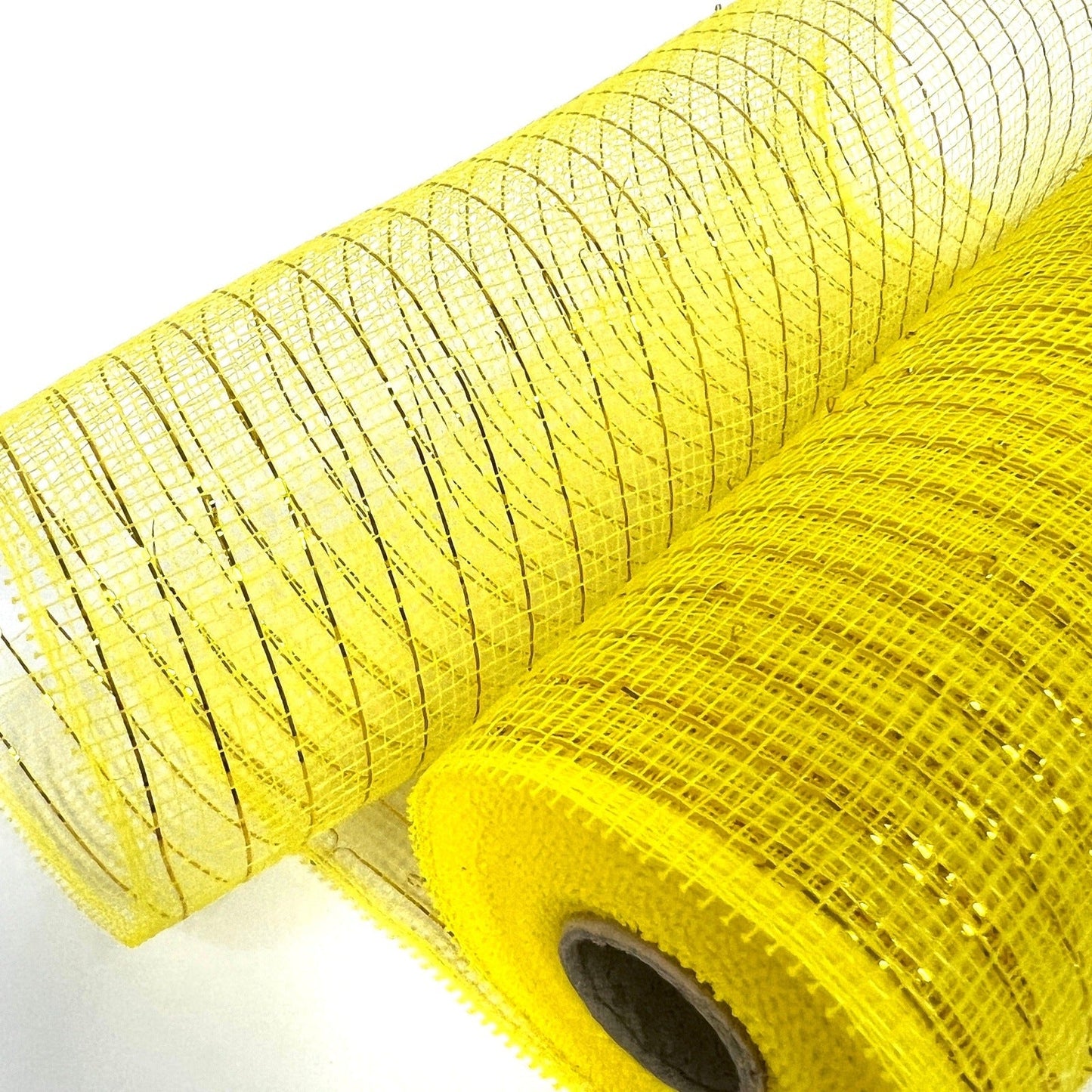 Yellow - Deco Mesh Wrap Metallic Stripes - ( 10 Inch x 10 Yards ) BBCrafts.com