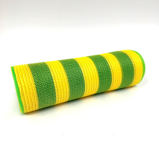 Yellow Green Stripes Deco Mesh - Spring Floral Deco Mesh - ( 10 Inch x 10 Yards ) BBCrafts.com