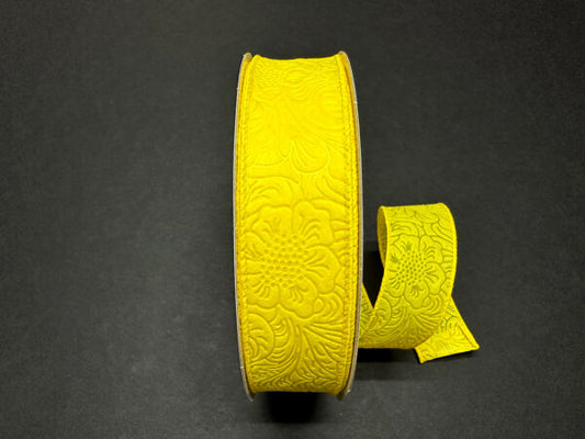 Daffodil Flower Embossed Wired Ribbon - 1-1/2 Inch x 50 Yards