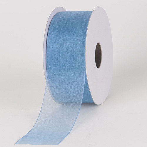 Smoke Blue  - Organza Ribbon Thin Wire Edge 25 Yards - ( W: 5/8 Inch | L: 25 Yards )