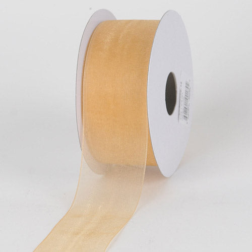 Gold - Organza Ribbon Thin Wire Edge ( 1 - 1/2 Inch | 25 Yards )