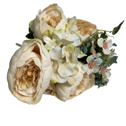 22" Peony Hydrangea Flower Mix Bush - Ivory