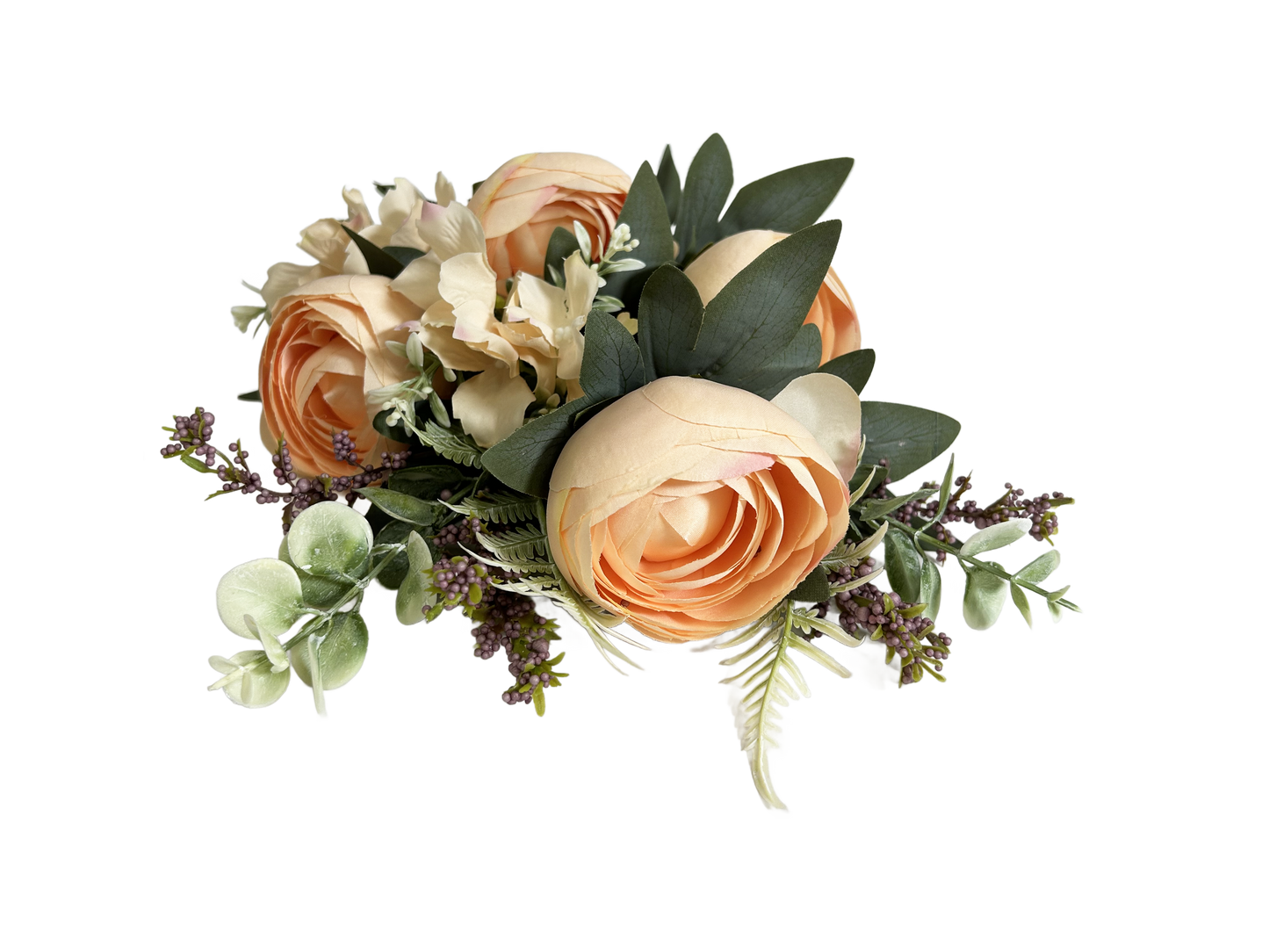 19" Rose Mixed Bush Artificial Silk Flower Spray - Peach