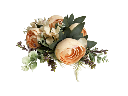 19" Rose Mixed Bush Artificial Silk Flower Spray - Peach