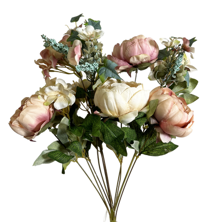 22" Peony Hydrangea Flower Mix Bush- Peach