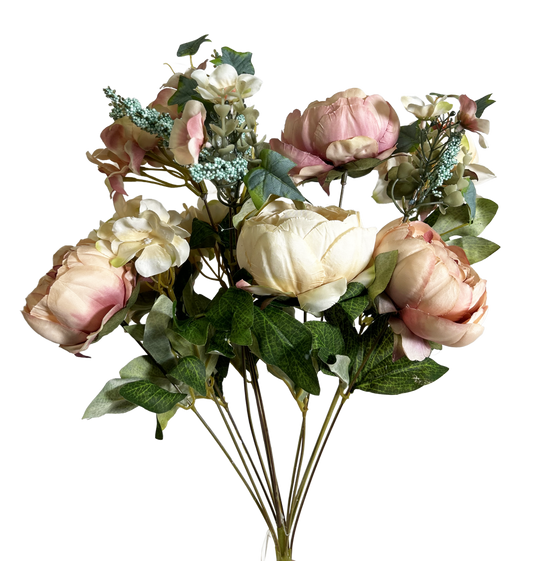 22" Peony Hydrangea Flower Mix Bush- Peach