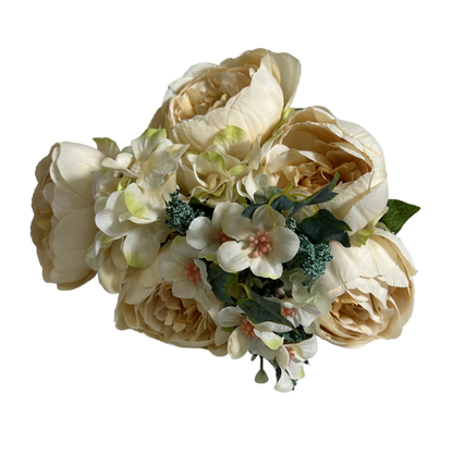 22" Peony Hydrangea Flower Mix Bush - Ivory