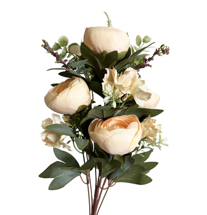 19" Rose Mixed Bush Artificial Silk Flower Spray - Peach