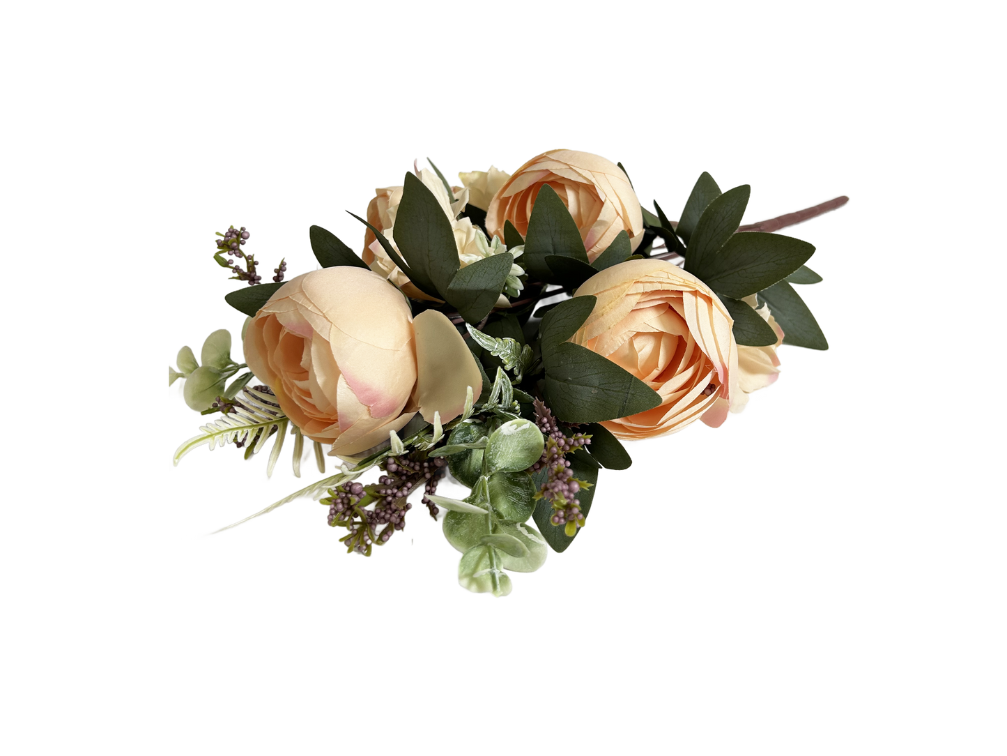 19" Rose Mixed Bush Artificial Silk Flower Spray - Peach