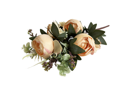 19" Rose Mixed Bush Artificial Silk Flower Spray - Peach