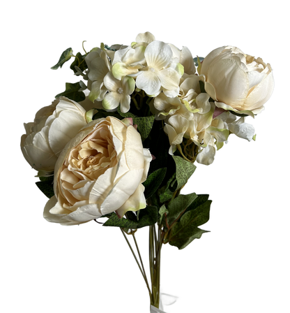 22" Peony Hydrangea Flower Mix Bush - Ivory