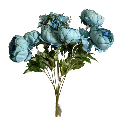 22" Peony Hydrangea Flower Mix Bush- Teal