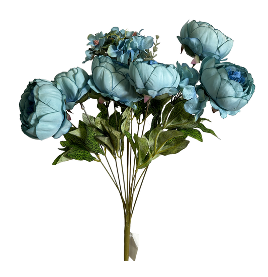 22" Peony Hydrangea Flower Mix Bush- Teal