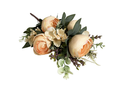 19" Rose Mixed Bush Artificial Silk Flower Spray - Peach