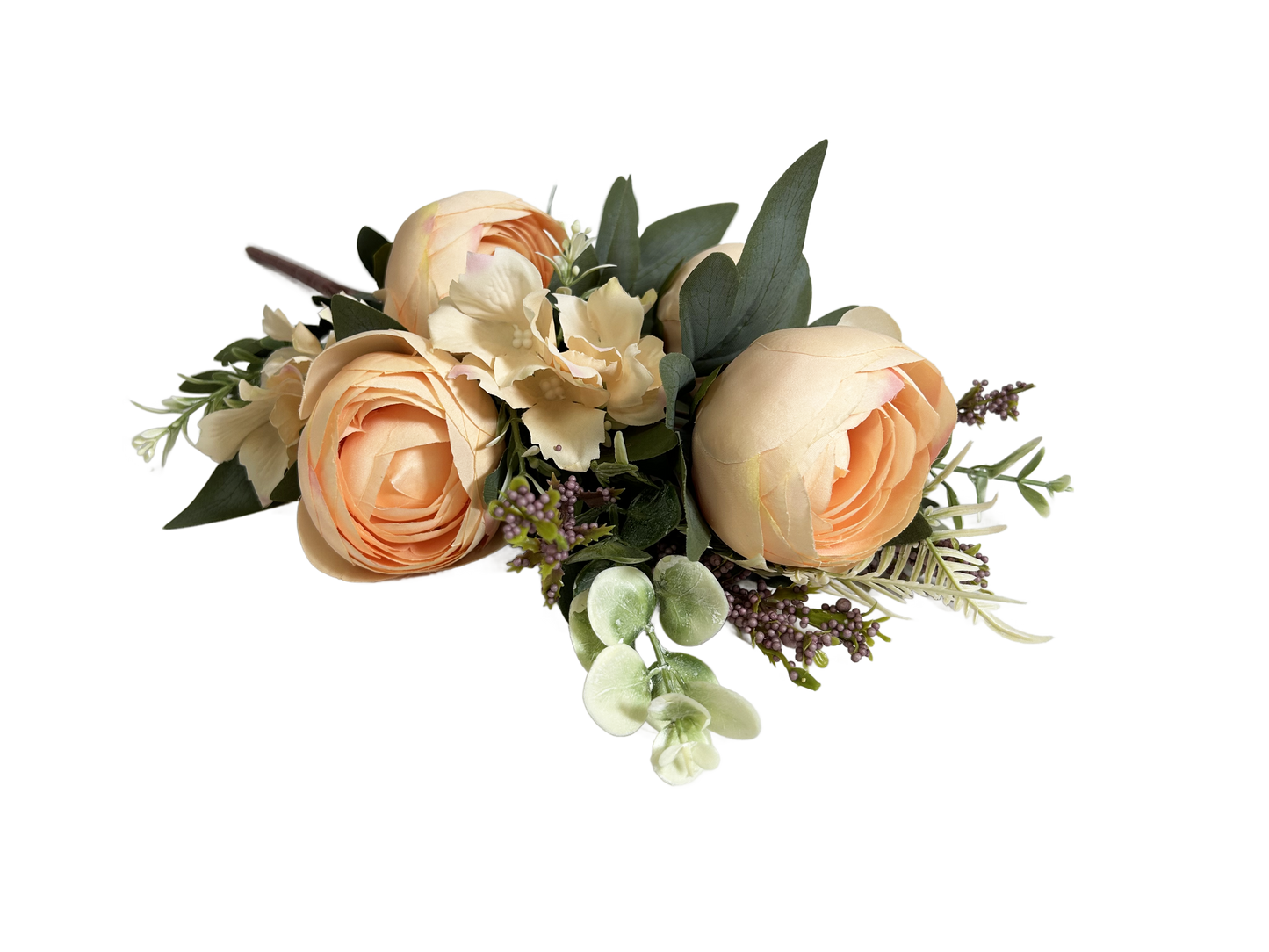 19" Rose Mixed Bush Artificial Silk Flower Spray - Peach