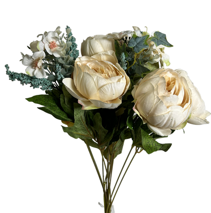 22" Peony Hydrangea Flower Mix Bush - Ivory