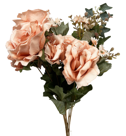 19” Artificial Rose Bush Peach (Silk)