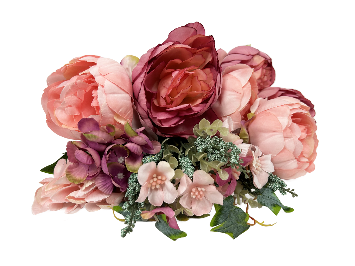 22" Peony Hydrangea Flower Mix Bush- Ombre Coral