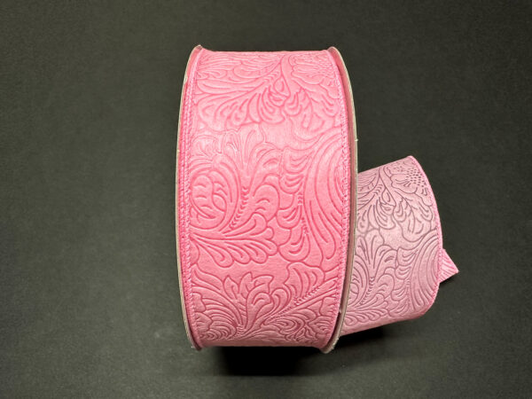 Pink Flower Embossed Wired Ribbon - 2-1/2 Inch x 50 Yards