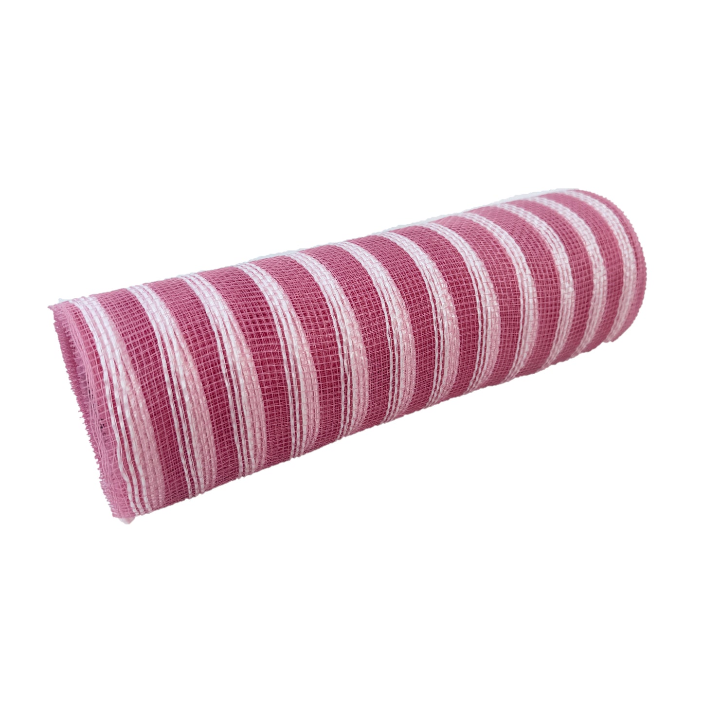 Pink White Stripes Poly Deco Mesh - 10 Inch x 10 Yards