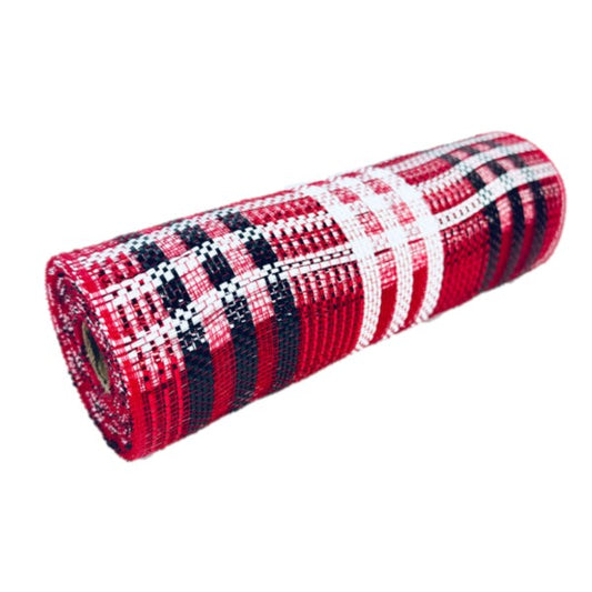 Red White Black Plaid Deco Mesh - Holiday Plaid Deco Mesh - ( 10 Inch x 10 Yards )