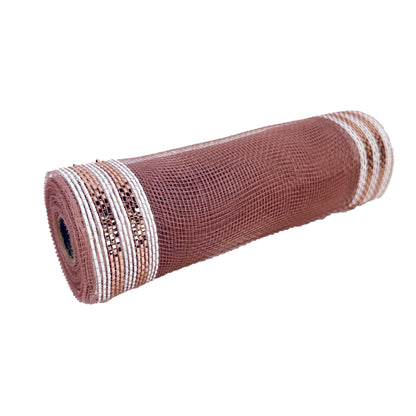 Rose Gold Stripe Poly Deco Mesh - ( 10 Inch x 10 Yards )