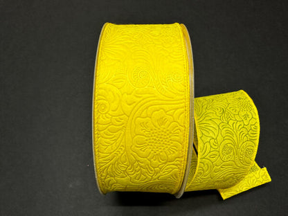 Daffodil Flower Embossed Wired Ribbon - 2-1/2 Inch x 50 Yards